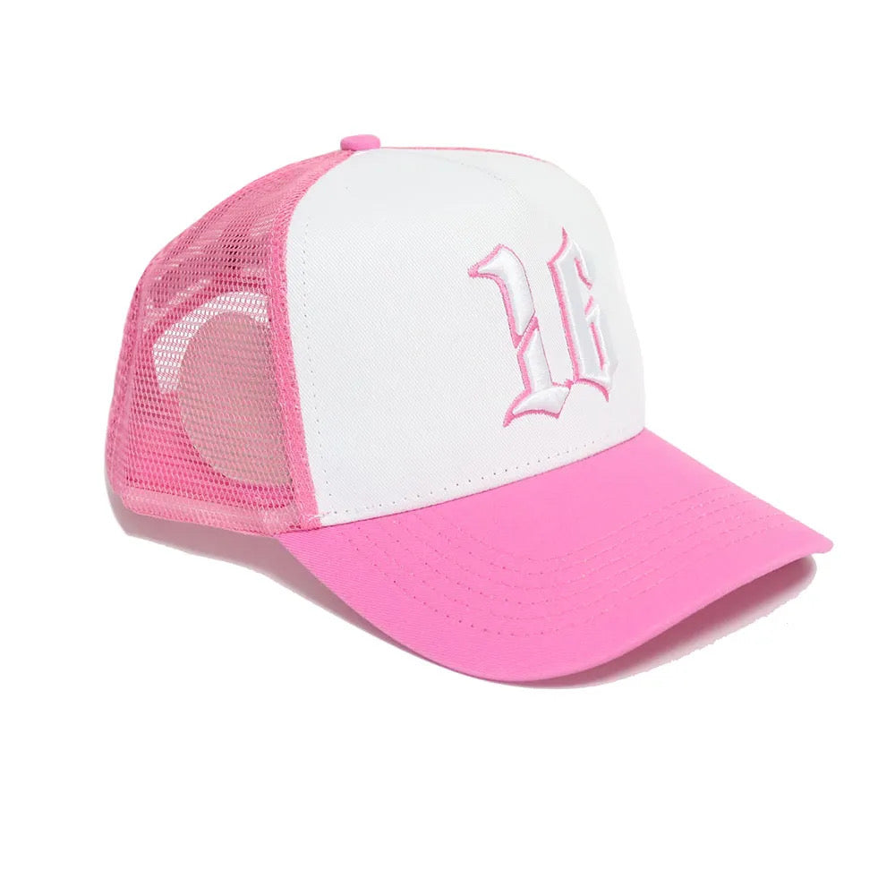 Custom Quality Embroidered 5 Panel Trucker Hat - Pink