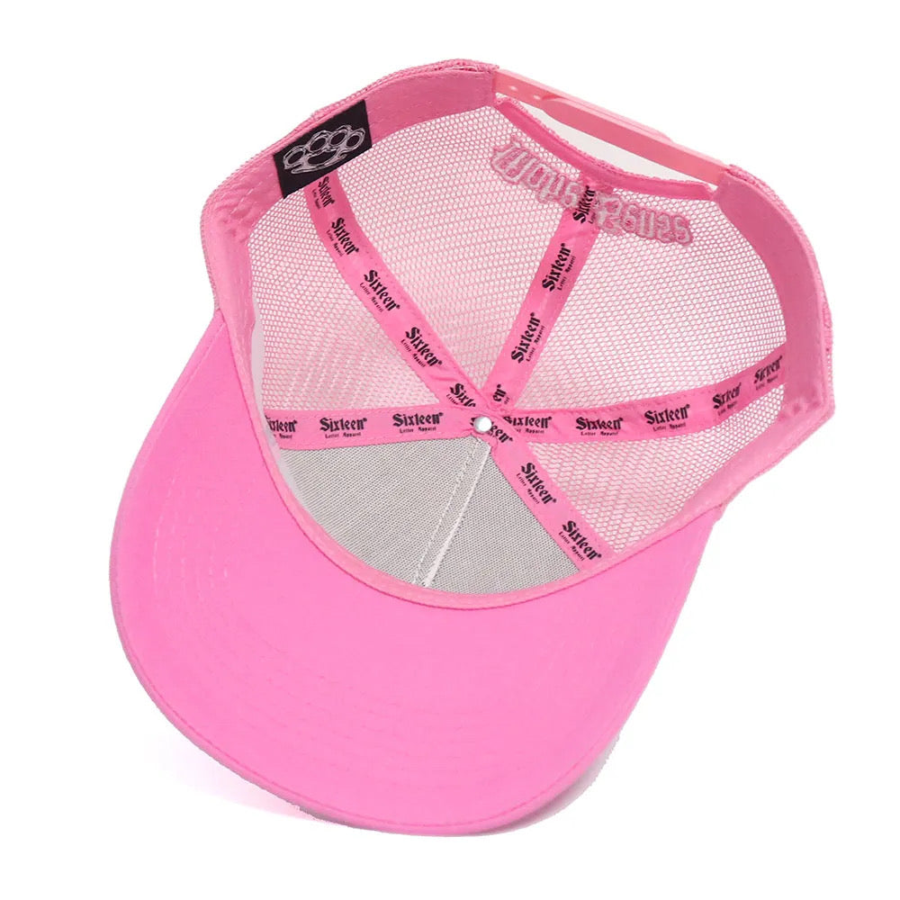 Custom Quality Embroidered 5 Panel Trucker Hat - Pink