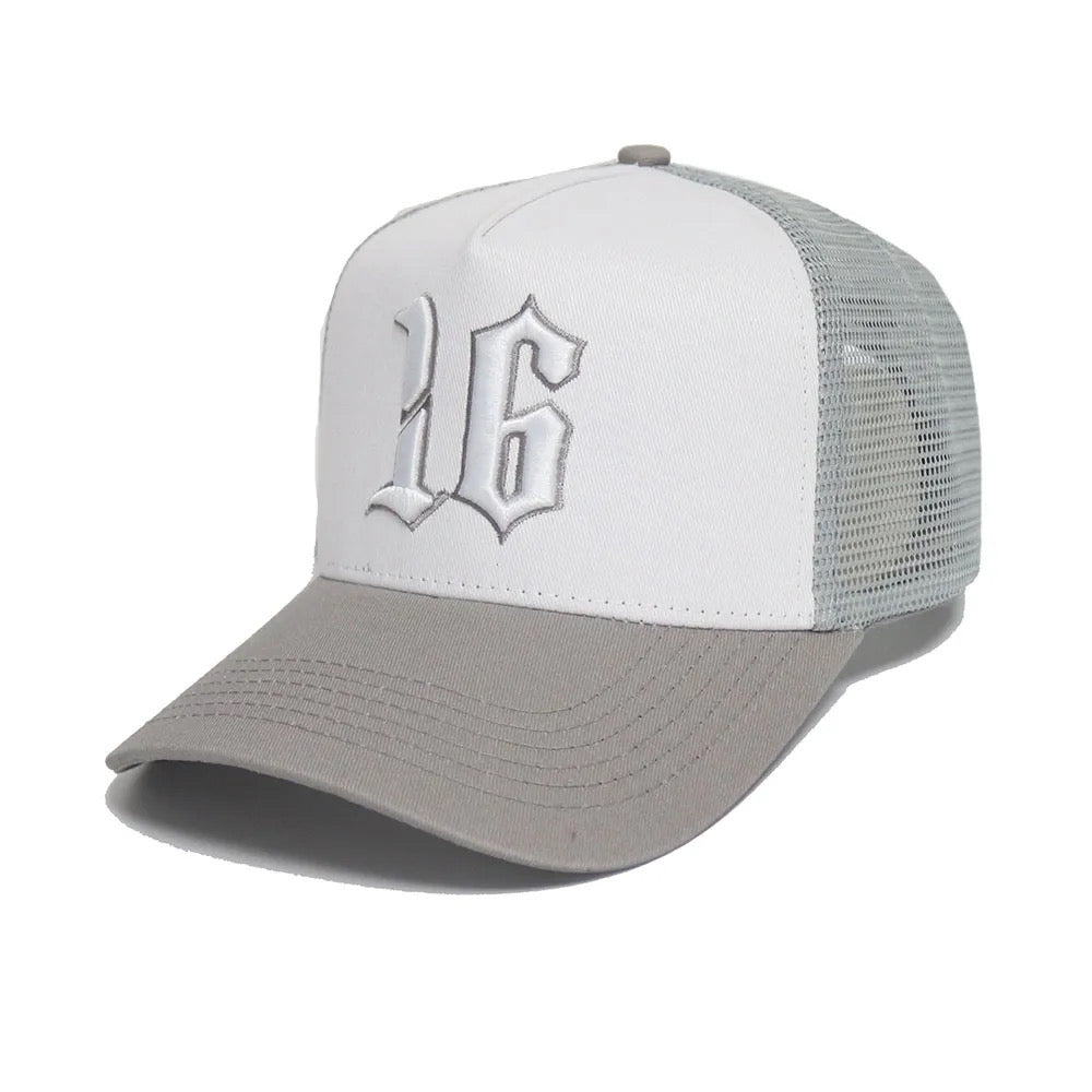 Custom Quality Embroidered 5 Panel Trucker Hat - Grey