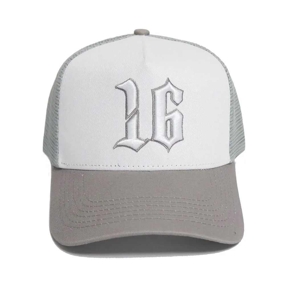 Custom Quality Embroidered 5 Panel Trucker Hat - Grey