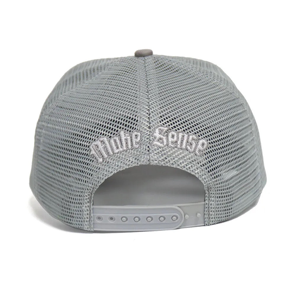 Custom Quality Embroidered 5 Panel Trucker Hat - Grey
