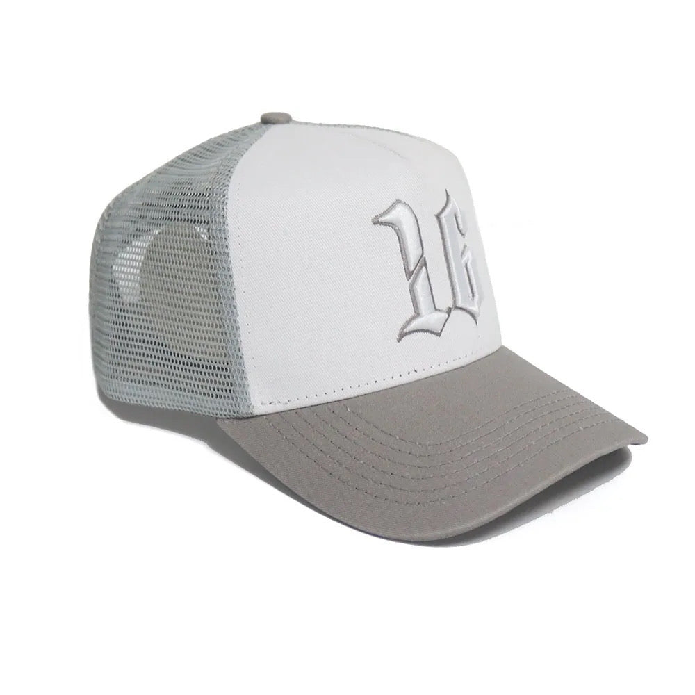 Custom Quality Embroidered 5 Panel Trucker Hat - Grey