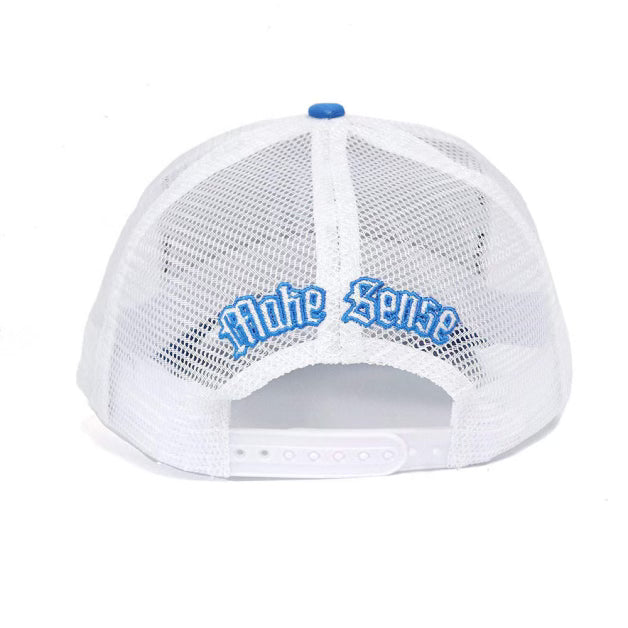 Custom Quality Embroidered 5 Panel Trucker Hat - Cobalt Blue/White