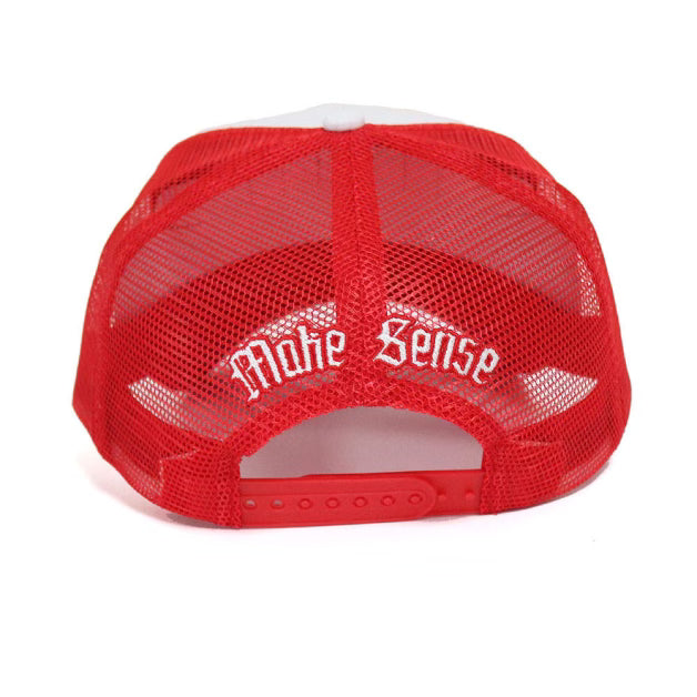 Custom Quality Embroidered 5 Panel Trucker Hat - Red/White