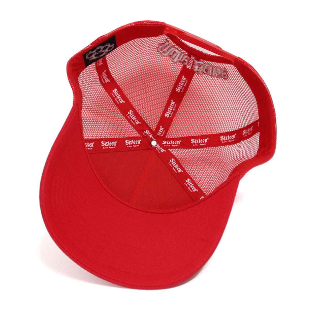Custom Quality Embroidered 5 Panel Trucker Hat - Red/White