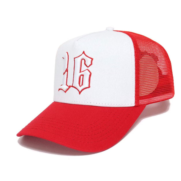 Custom Quality Embroidered 5 Panel Trucker Hat - Red/White