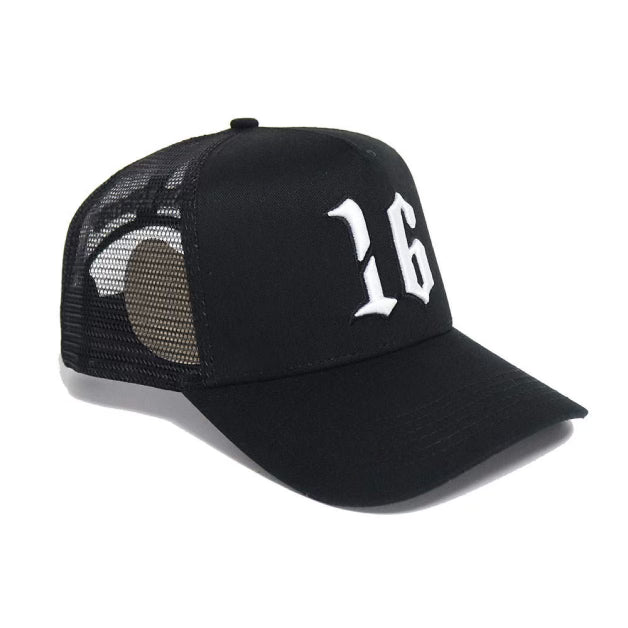 Custom Quality Embroidered 5 Panel Trucker Hat - Black
