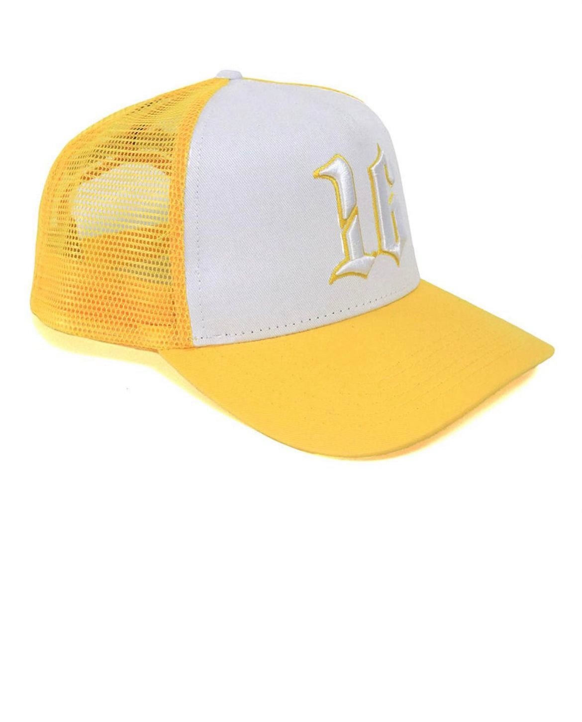 Custom Quality Embroidered 5 Panel Trucker Hat - Yellow/White