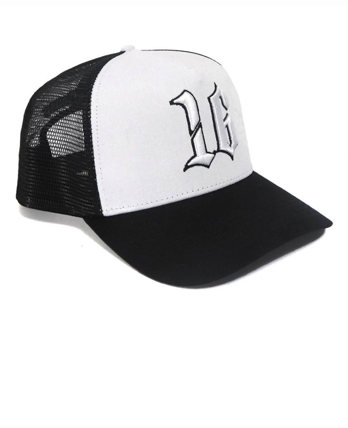 Custom Quality Embroidered 5 Panel Trucker Hat - Black/White