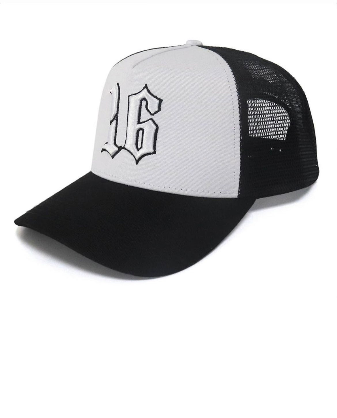 Custom Quality Embroidered 5 Panel Trucker Hat - Black/White